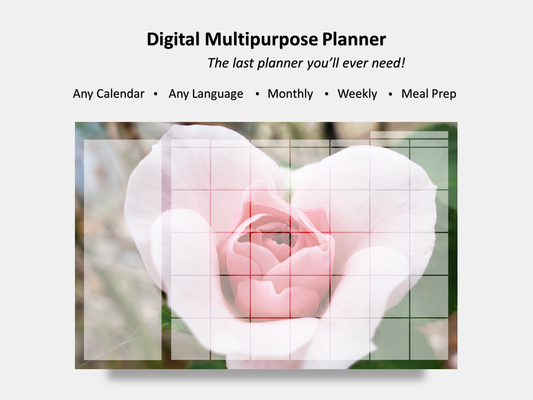 Digital Multipurpose Planner- Hybrid Pink Tea Rose Heart Flower