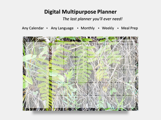 Digital Multipurpose Planner- A wall of green and yellow ferns